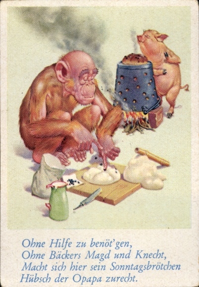 Collector's picture funny pictures No. 39, orangutan and pig as a baker