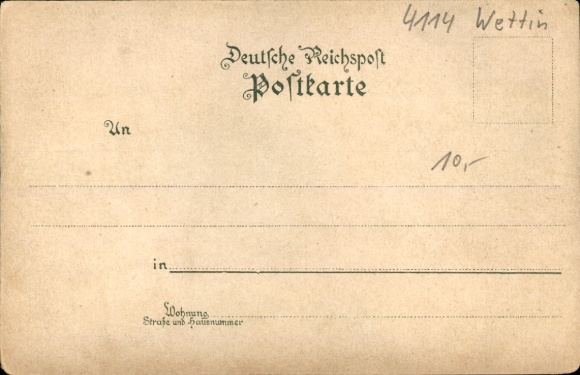 Postcard Wettin an der Saale, coat of arms, 25th anniversary of the reign, King Albert of Saxony, castle