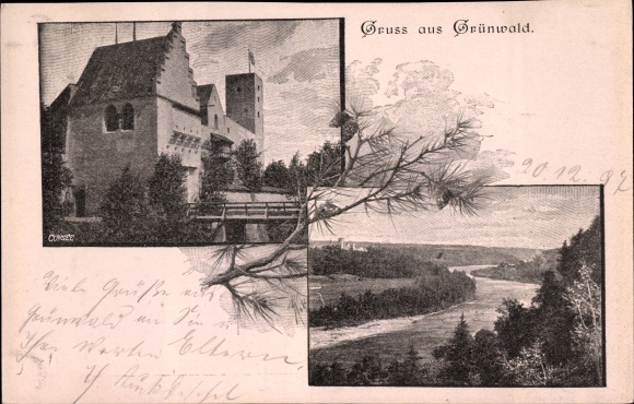 Postcard Grünwald in the district of Munich Upper Bavaria, Grünwald Castle, view of the Isar valley