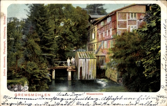 Ak Gremsmühlen Malente in Ostholstein, Wassermühle, idyllische Landschaft, Abbildung von Gebäuden
