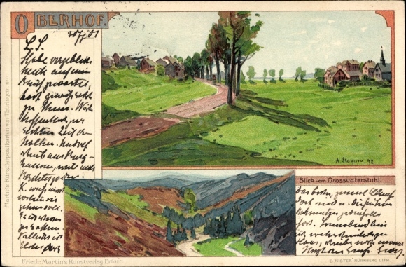 Artysta lito Stagura, Oberhof w Lesie Turyńskim, widok z Grossvaterstuhl, częściowy widok miejsca