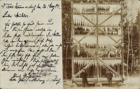 foto Ak Niedercunnersdorf Kottmar in Oberlausitz, Saksen, houten constructie, ijspegels
