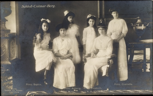 Ak Prinsessen van Luxemburg, Marie Adelheid, Charlotte, Sophie, Elisabeth, Colmar Berg Castle