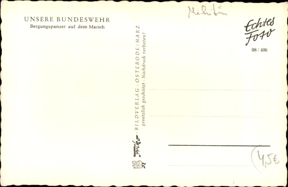 Postcard Deutsche Bundeswehr, salvage tanks on the march