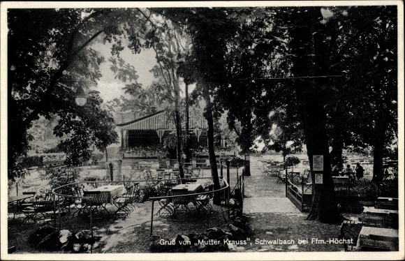 Postcard Schwalbach am Taunus Hessen, mother Krauss, restaurant, terrace