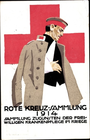 Artist PC Hohlwein, Ludwig, Red Cross Collection 1914, wounded soldier, PP 38 C 7 01