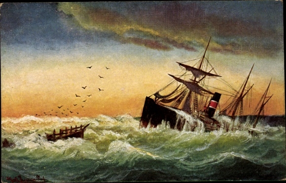 Artist Postcard Stranded on the Barre, steamer