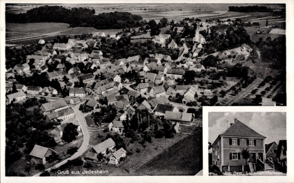 Postcard Jedesheim Illertissen in Swabia, aerial photograph, business building Jos. Beer