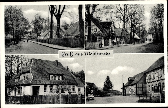 Postcard Wohlenrode Eldingen in Lower Saxony, street parts, school, inn