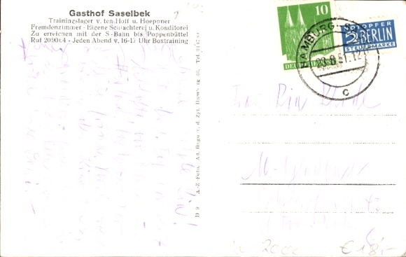 Ansichtkaart Hamburg Wandsbek Saselbek, uitzicht op Gasthof Saselbek