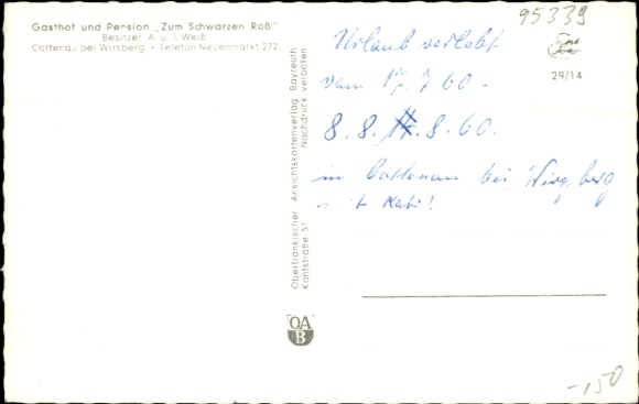 Postcard Cottenau Wirsberg in the Fichtelgebirge, general view, Gasthof Zum schwarzen Roß