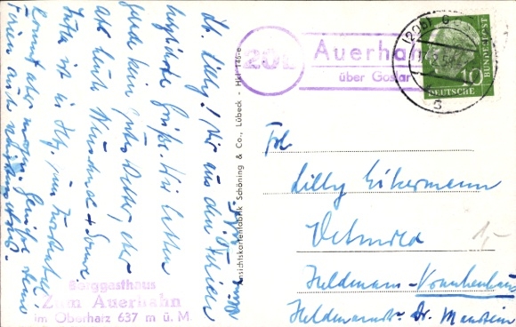 KP Landpoststempel 20b Auerhahn nad Goslar