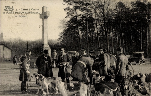 Postcard Fontainebleau Seine et Marne, hunting party, dogs