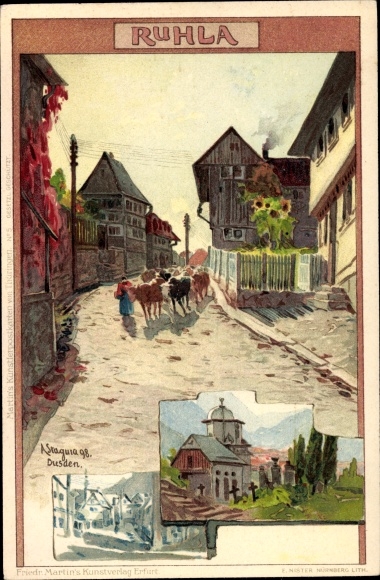 Artysta lito Stagura, Albert, Ruhla w zachodniej Turyngii, przejażdżka bydłem przez wieś, bydło, kościół