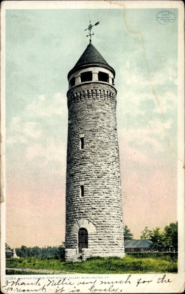 Ansichtkaart Burlington Vermont Verenigde Staten, Ethan Allen, Watertoren