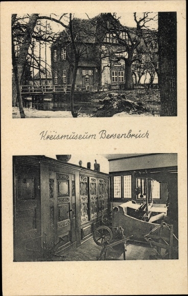 Postcard Bersenbrück in Lower Saxony, district museum, exterior and interior view, spinning wheel, loom