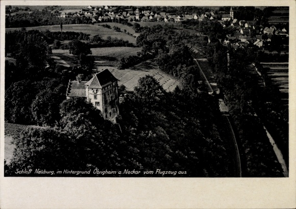 Ak Obrigheim am Neckar Baden, Schloß Neuburg, Fliegeraufnahme