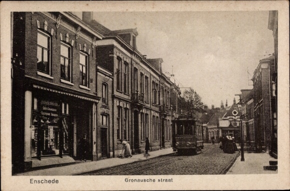 Postcard Enschede Overijssel Netherlands, Gronausche Street, tram
