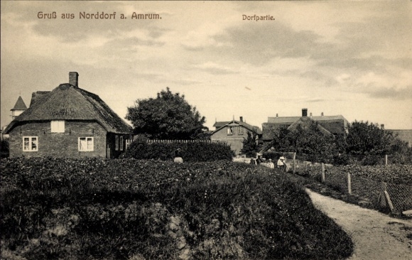 Postcard Norddorf on Amrum in North Friesland, village party