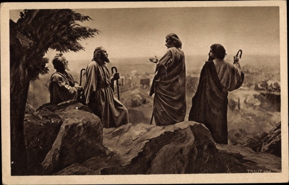 Postcard Passion Play Oberammergau 1922, going to Jerusalem