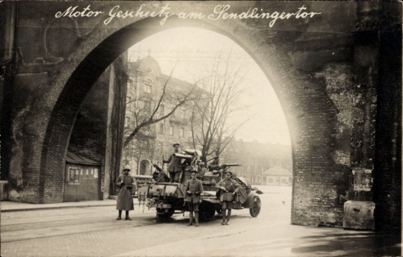 Foto Ak München, Revolutionstage, Motor-Geschütz am Sendlinger Tor