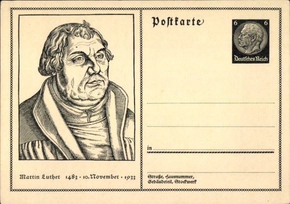Postal stationery Postcard Martin Luther, 1483, November 10, 1933