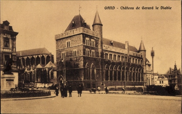 KP Gand Gent East Flanders, Château de Gerard le Diable, GAND, architektura, kolor sepii