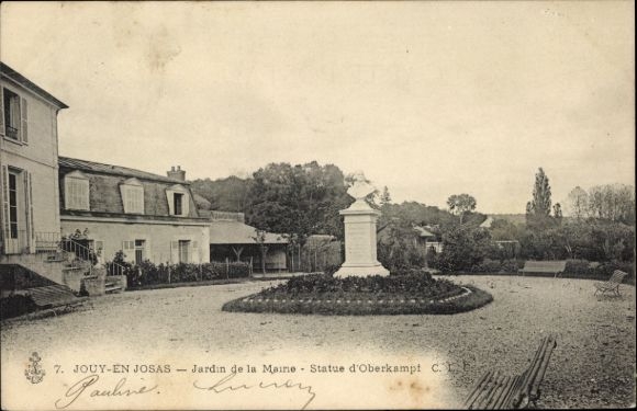 Postcard Jouy and Josas Yvelines, Town Hall Garden, Statue of Oberkampf
