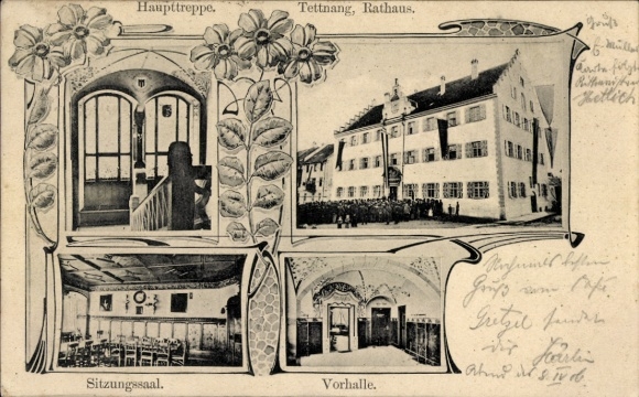 Ak Tettnang in Württemberg, Rathaus, Haupttreppe, Sitzungssaal, Vorhalle