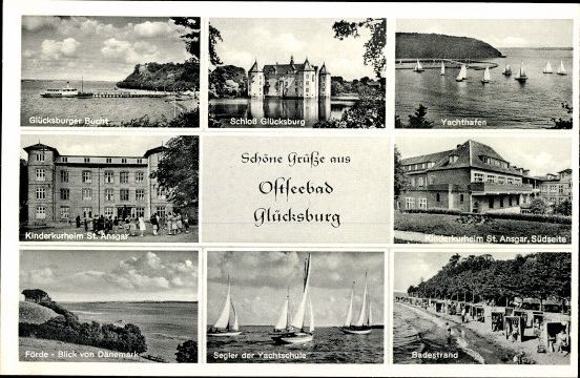 10 alte Ak Glücksburg, diverse Ansichten