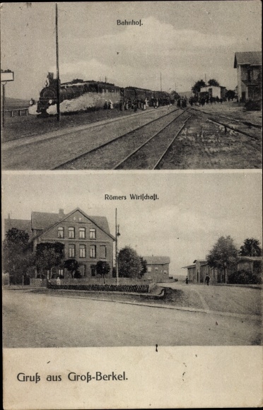 Postcard Groß Berkel Aerzen in the Weserbergland, train station, Römer's economy
