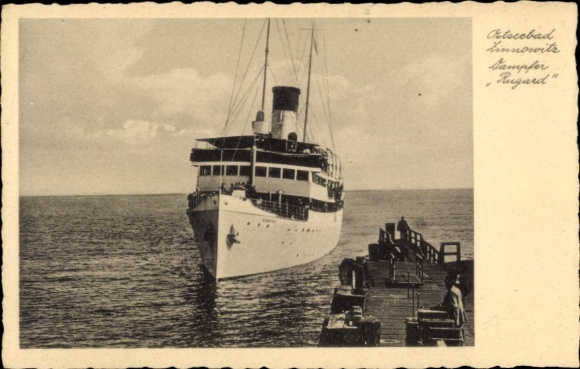 Ak-stoomboot Rugard, rederij Braeunlich Stettin, bij de aanlegsteiger in Zinnowitz