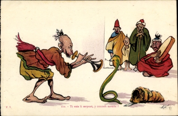 Künstler Ak Neri, F., Schlangenbeschwörer, Trommler, Zuschauer