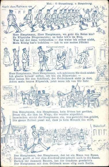 Song Postcard Hauptmann von Köpenick, After the town hall, Herr Hauptmann, where is the journey going