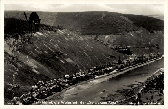 Ak Zell an der Mosel, luchtfoto, wijnstad van de Zwarte Kat