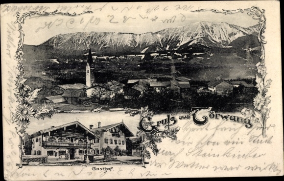 Postcard Törwang Samerberg in Upper Bavaria, panorama, church, inn