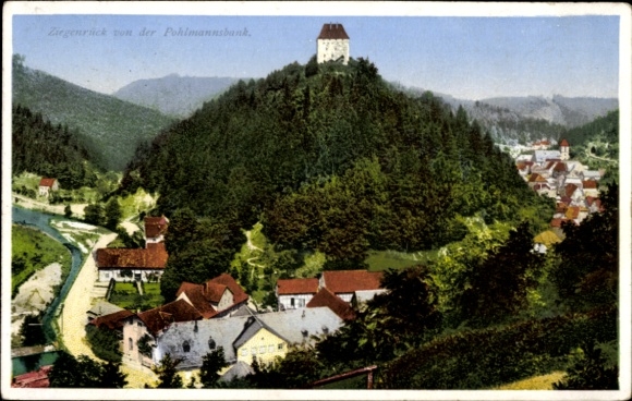 Postcard Ziegenrück at the Slate Mountains Thuringia, Panorama, Pohlmannsbank, Tower