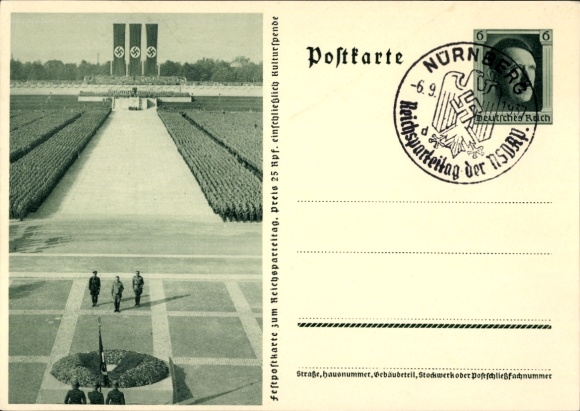 Postal stationery Postcard Nuremberg, Nazi Party Rally, Hitler, Himmler, Lutze