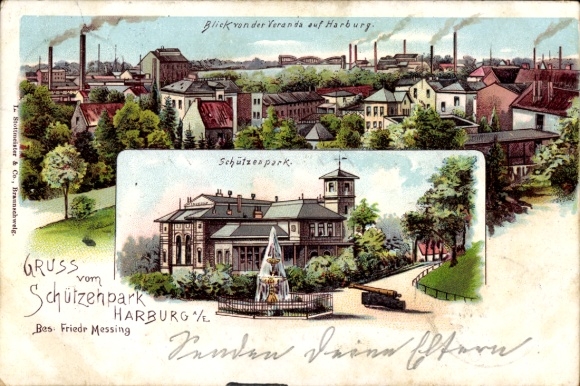 Chromo-Litho Hamburg Harburg, Schützenhaus, view of the town
