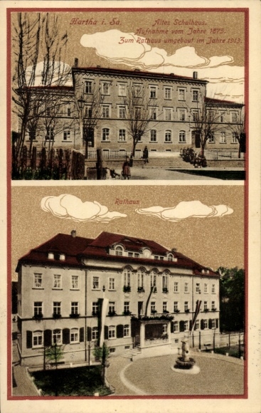 Ak Hartha in Sachsen, Altes Schulhaus, Rathaus