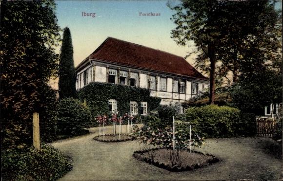 Ak Bad Iburg am Teutoburger Wald, Forsthaus,  Gartenanlage,  Architektur, farbige 