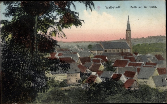 Postcard Waibstadt in Baden, town view, church