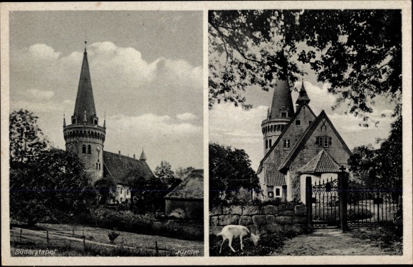 Ansichtkaart Süderstapel Stack Sleeswijk-Holstein, kerk, geit