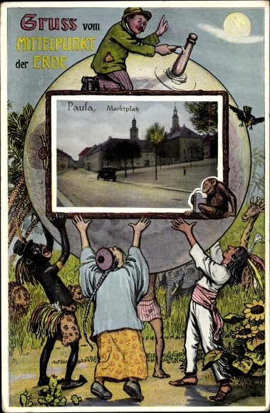 Passepartout ansichtkaart Pausa Mühltroff in Vogtland Saksen, middelpunt van de aarde, Hotel Thüringer Hof