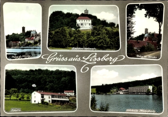 Postcard Lißberg Ortenberg in Hesse, castle, church, palace, school, spa home