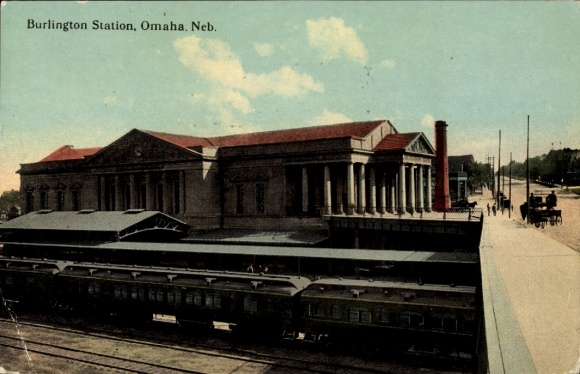 Postcard Omaha Nebraska USA, Burlington Station
