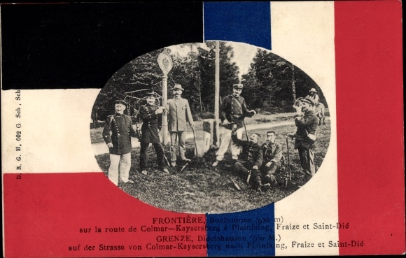Postcard Lothringen Vosges, German French border, Colmar, Fraize, Saint Die