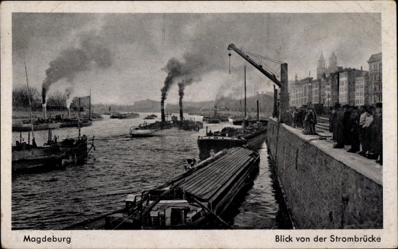 PC Magdeburg on the Elbe, view of the river bridge