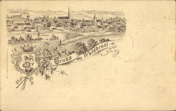 Chromo-Litho Waldbröl in the Oberbergisches Land, total view