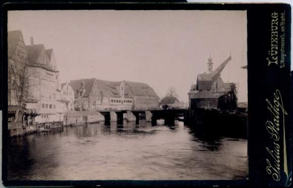 Kabinett Foto Lüneburg in Niedersachsen, Teilansicht, Kran, Brücke